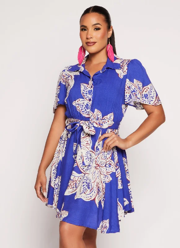 Floral Half Button Front Shirt Dress