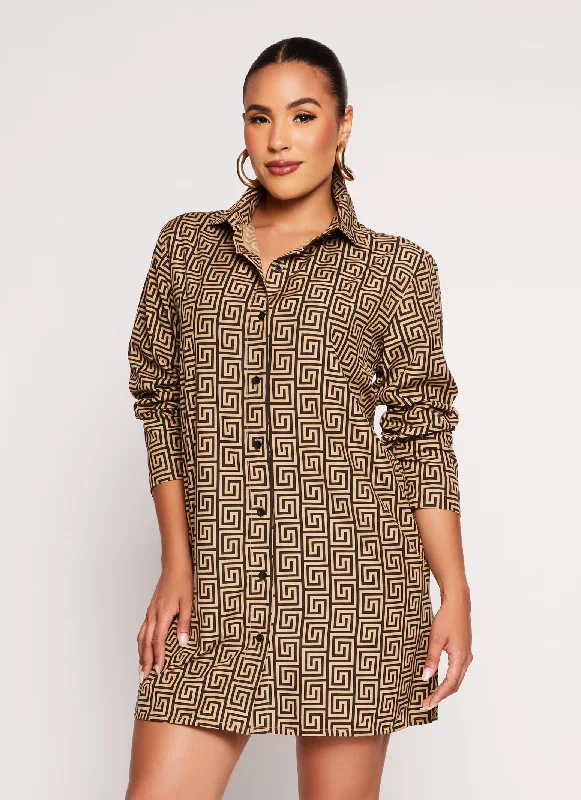 Printed Button Front Shirt Dress