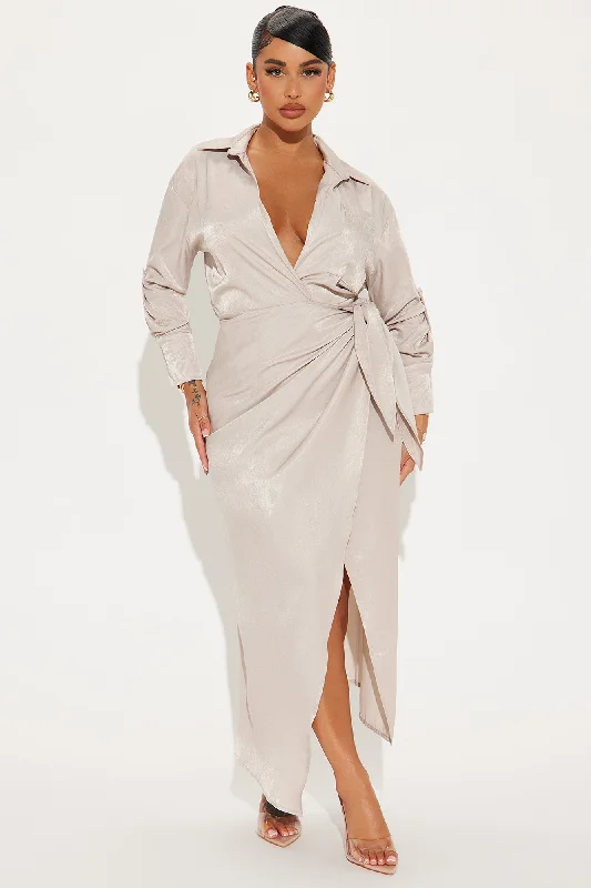 Business Classy Maxi Shirt Dress - Taupe