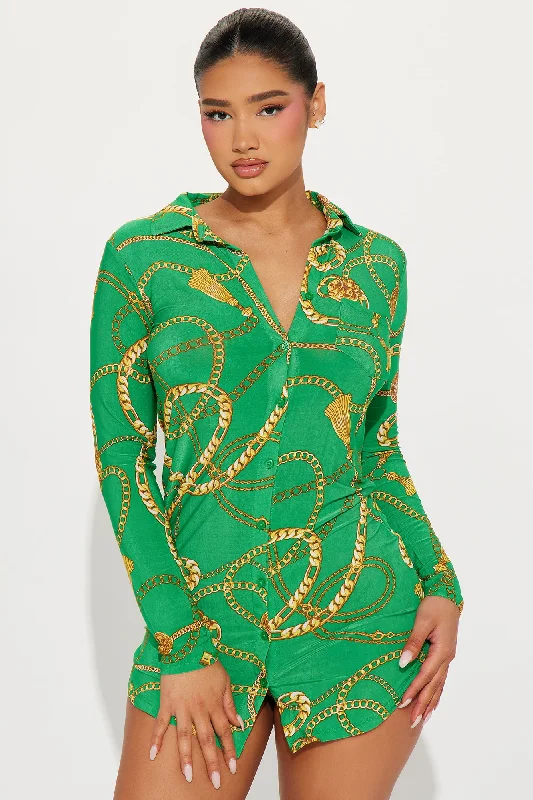 Luxe Legacy Mini Shirt Dress - Green/combo