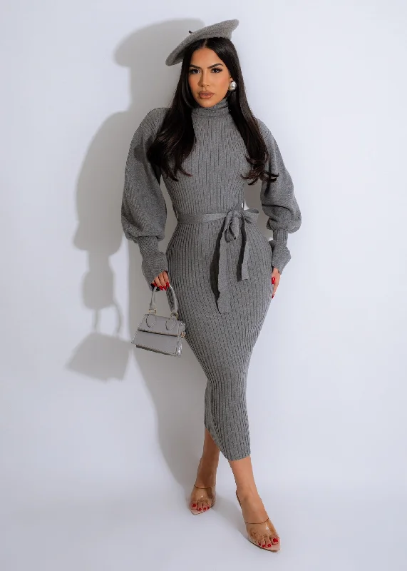 Make Me Sigh Ribbed Sweater Midi Dress Grey