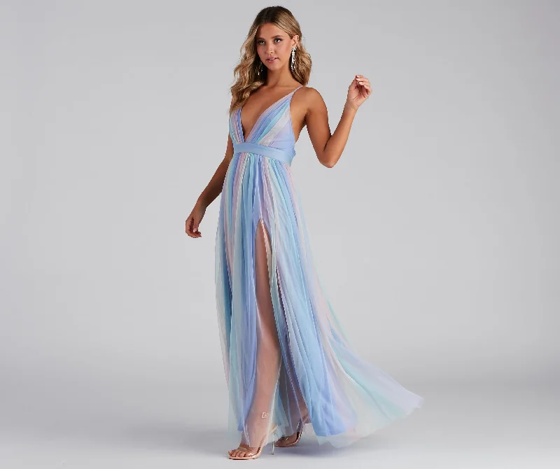 Nylah Pleated Rainbow A-Line Dress