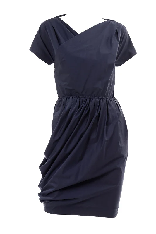 Carven Navy Blue Dress w/ Ruching Pockets & Open Back 4/6