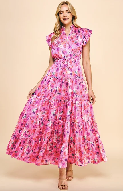 Eva Satin Print Maxi Dress