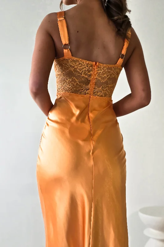 Juliette Soft Satin Maxi Dress | Mango/Orange