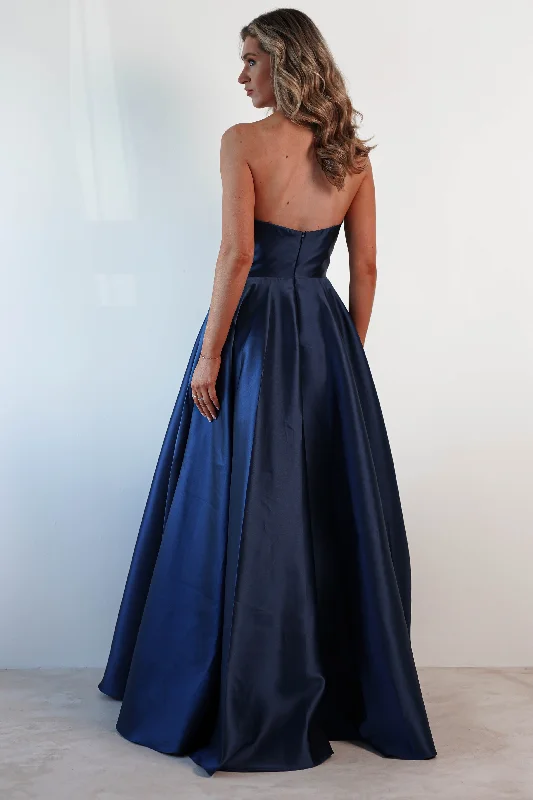 Miya Corset A-Line Satin Gown | Navy