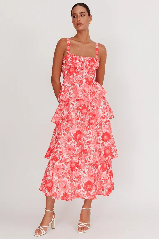 Provence Bloom Tiered Floral Maxi Dress Pink