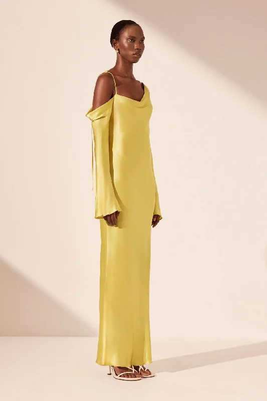 SOFIA ASYMMETRICAL LONG SLEEVE MAXI DRESS - LIME