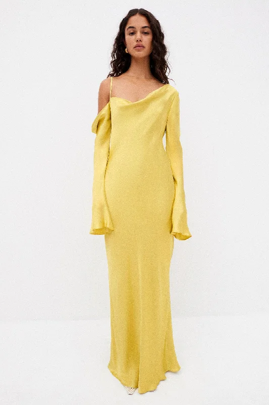 SOFIA ASYMMETRICAL LONG SLEEVE MAXI DRESS - LIME