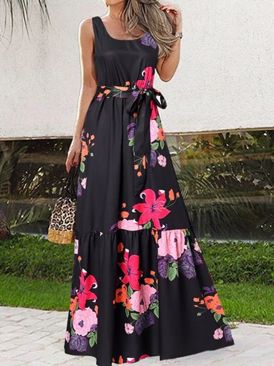 Women's Dresses Casual Print Belt Sleeveless Dress