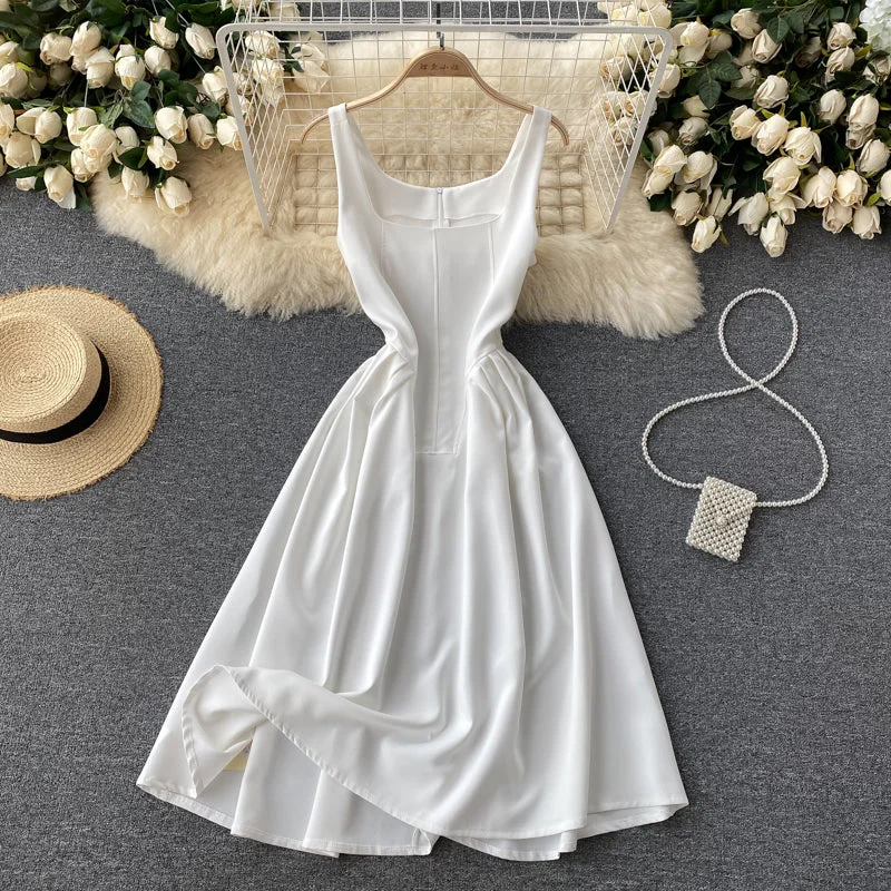 White A line short dress fashion dress  461